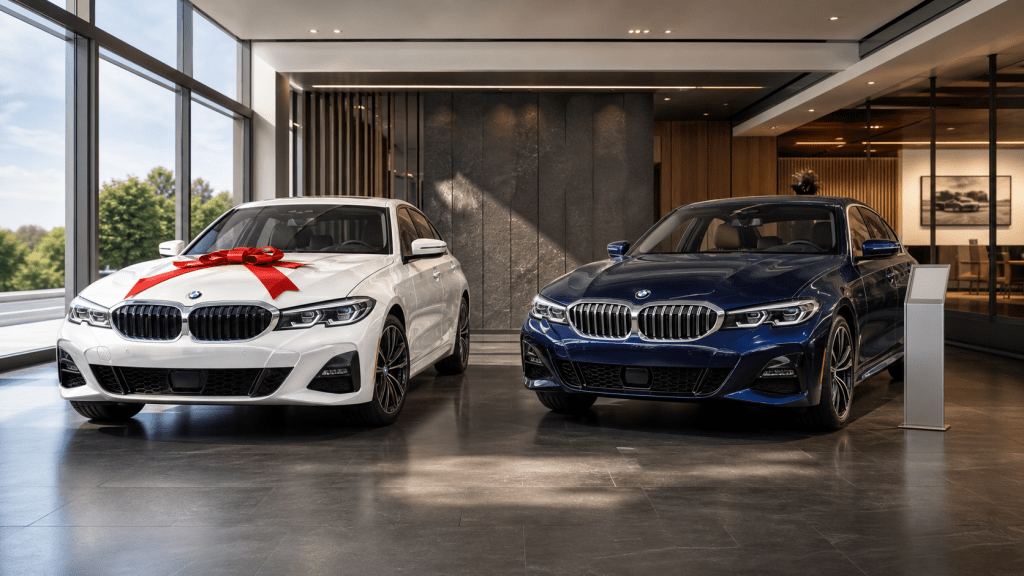 BMW全新車與BPS原廠認證低里程中古車比較情境示意圖